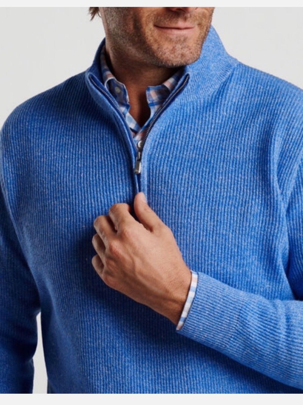 Peter Millar Crown Men’s XL Harbour Ribbed Cashmere linen quarter zip Sweaters